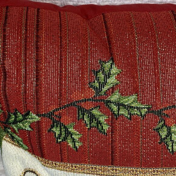 Burlap/Cotton Accent Throw Pillow "Seasons Greetings" Cross Stitch 15" Holiday - Picture 4 of 6